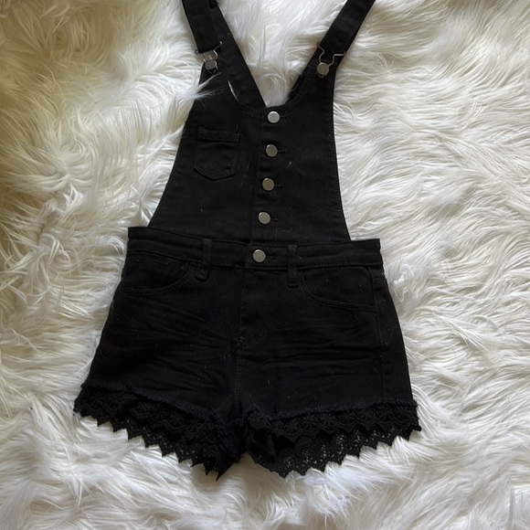 Forever21 Denim Lace Trim Overalls - Picture 4 of 12